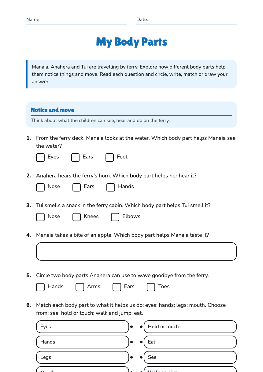 My Body Parts worksheet preview