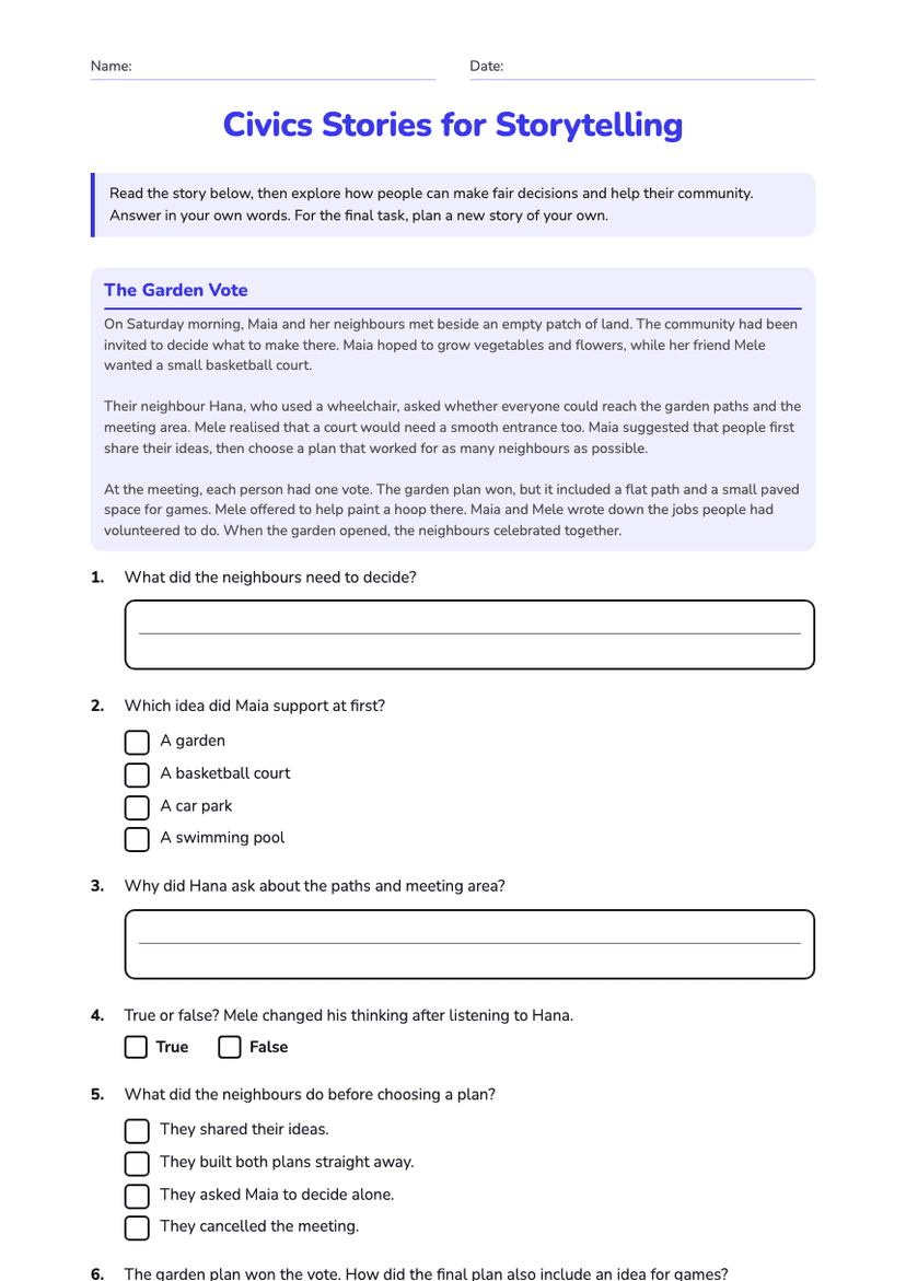 Civics Stories for Storytelling