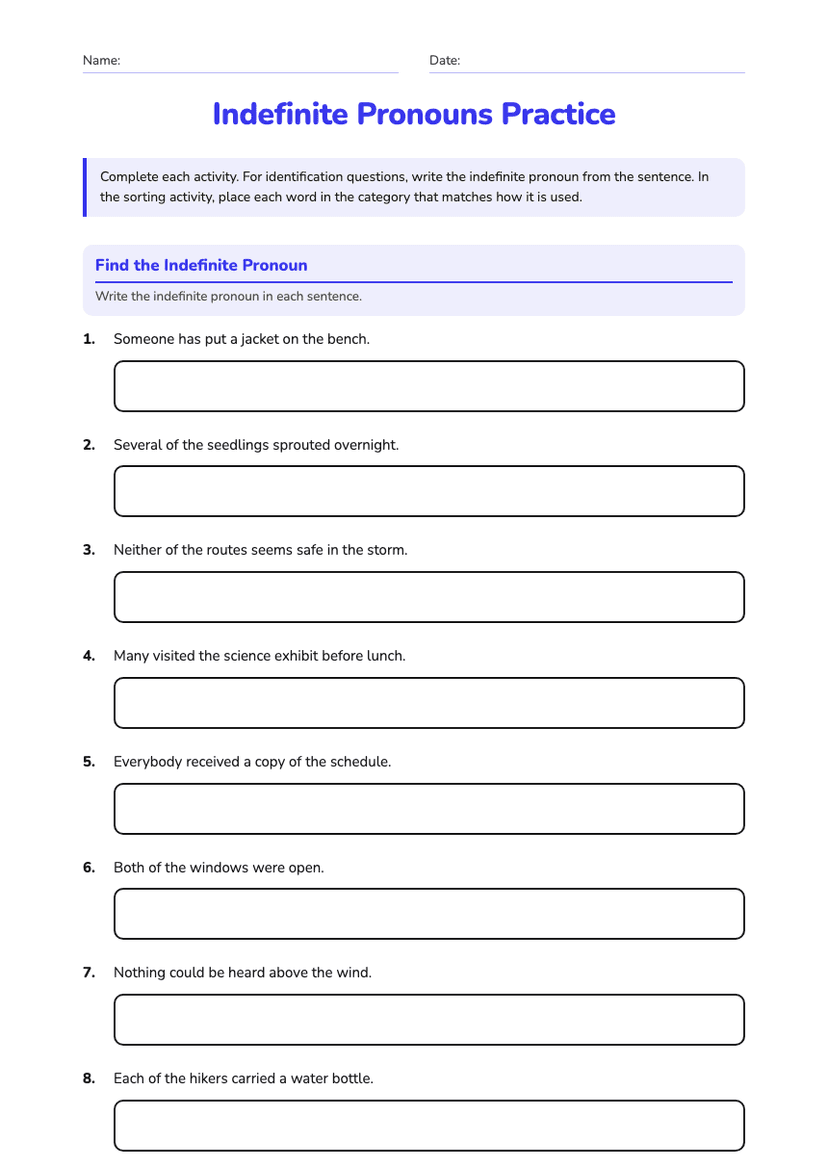 Indefinite Pronouns Practice