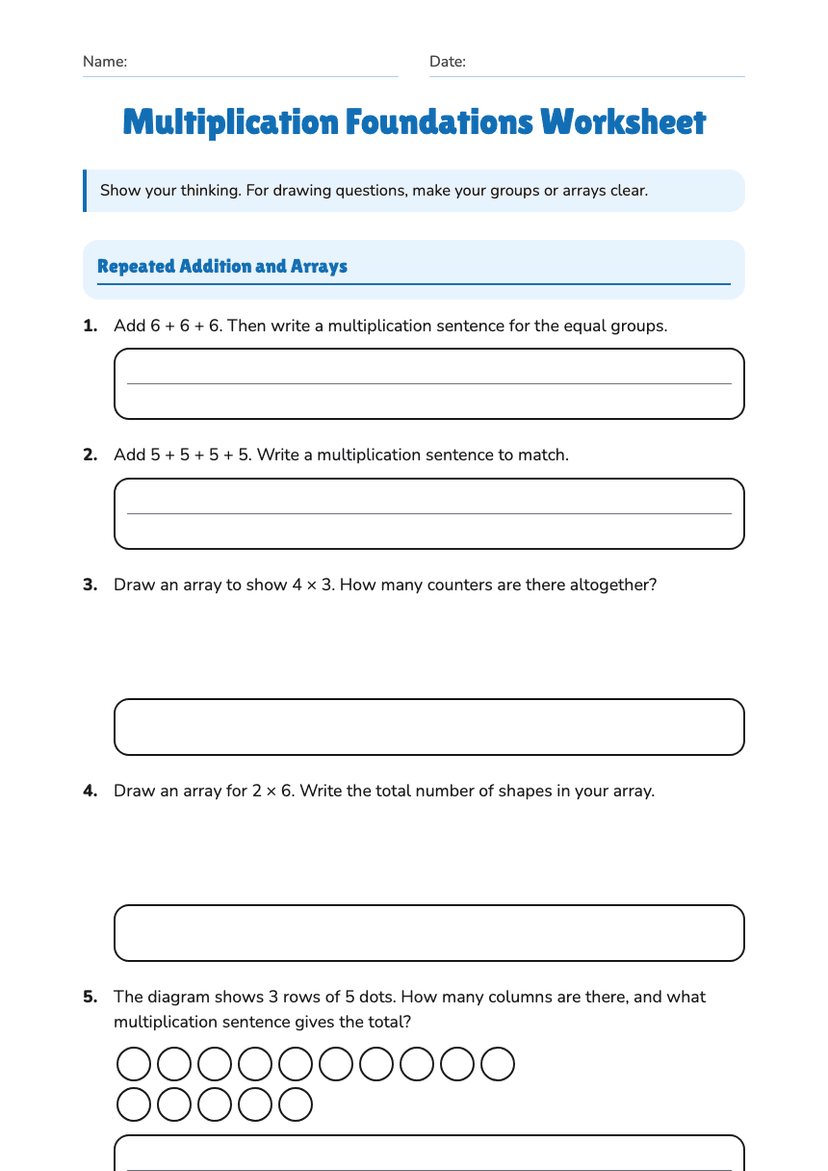Multiplication Foundations Worksheet