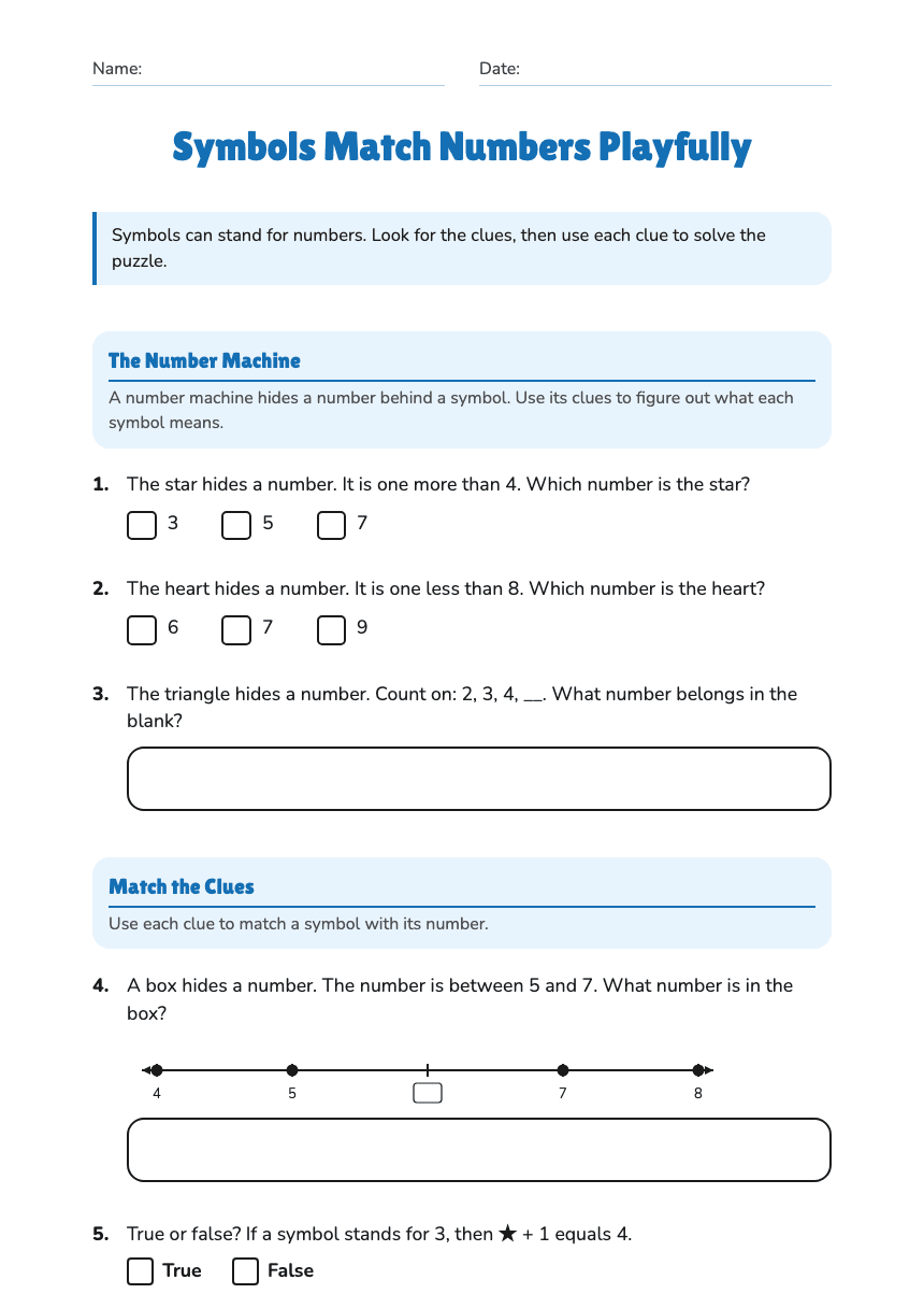 Symbols Match Numbers Playfully worksheet preview