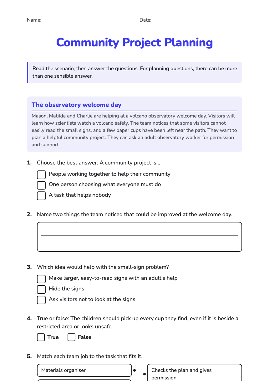 Community Project Planning worksheet preview