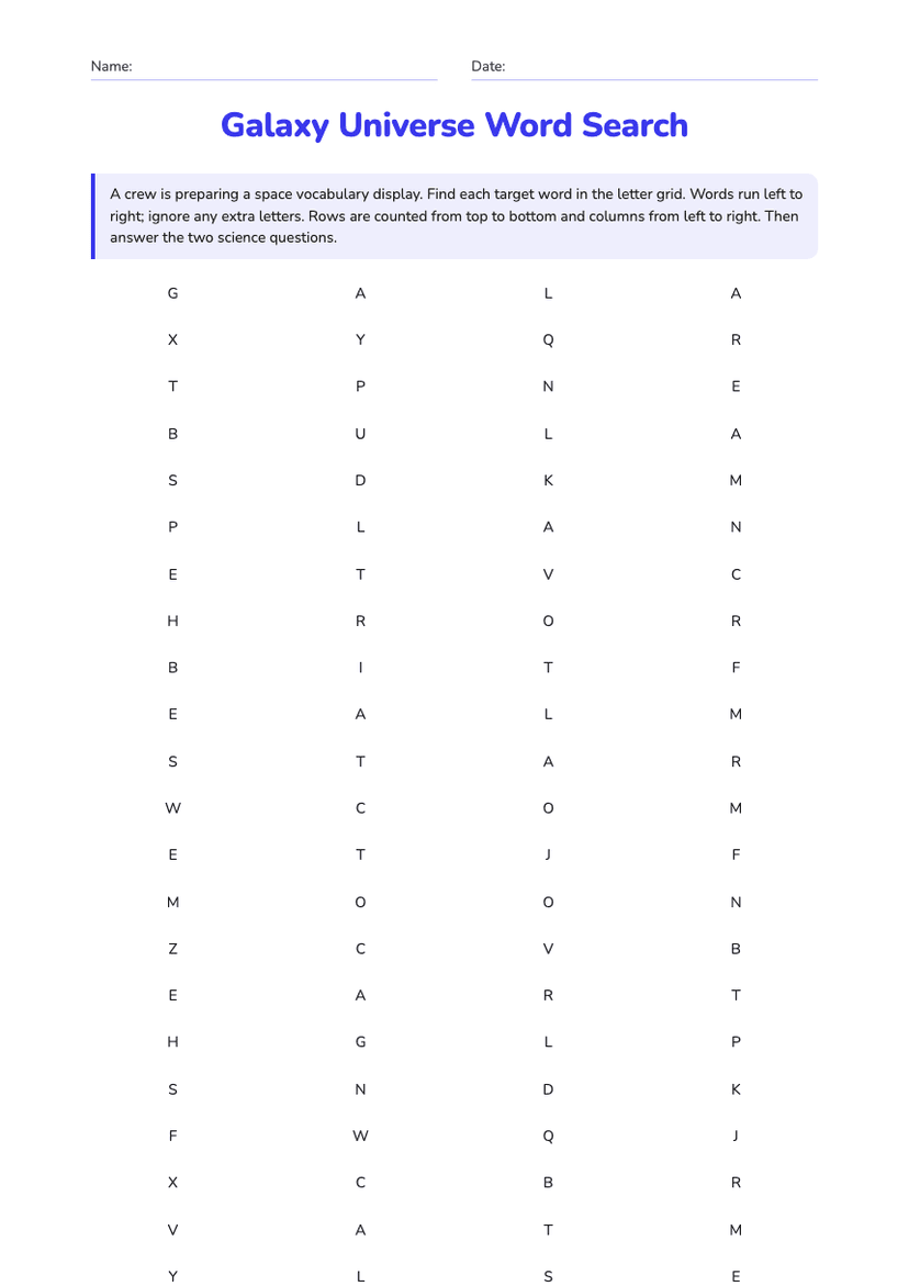 Galaxy Universe Word Search