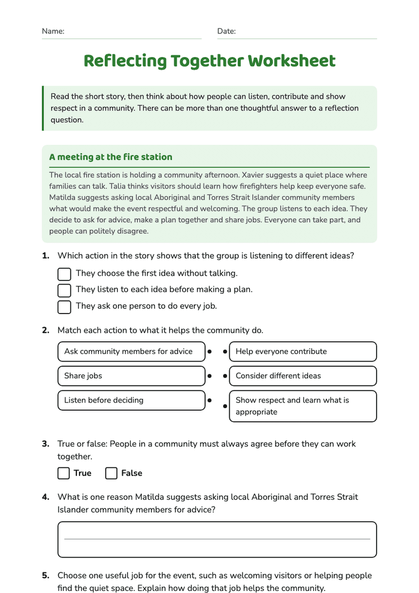 Reflecting Together Worksheet