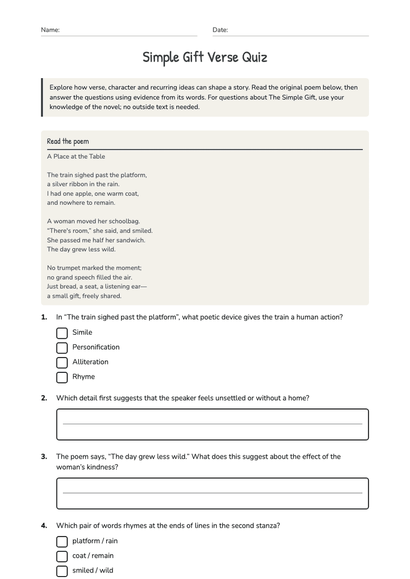 Simple Gift Verse Quiz