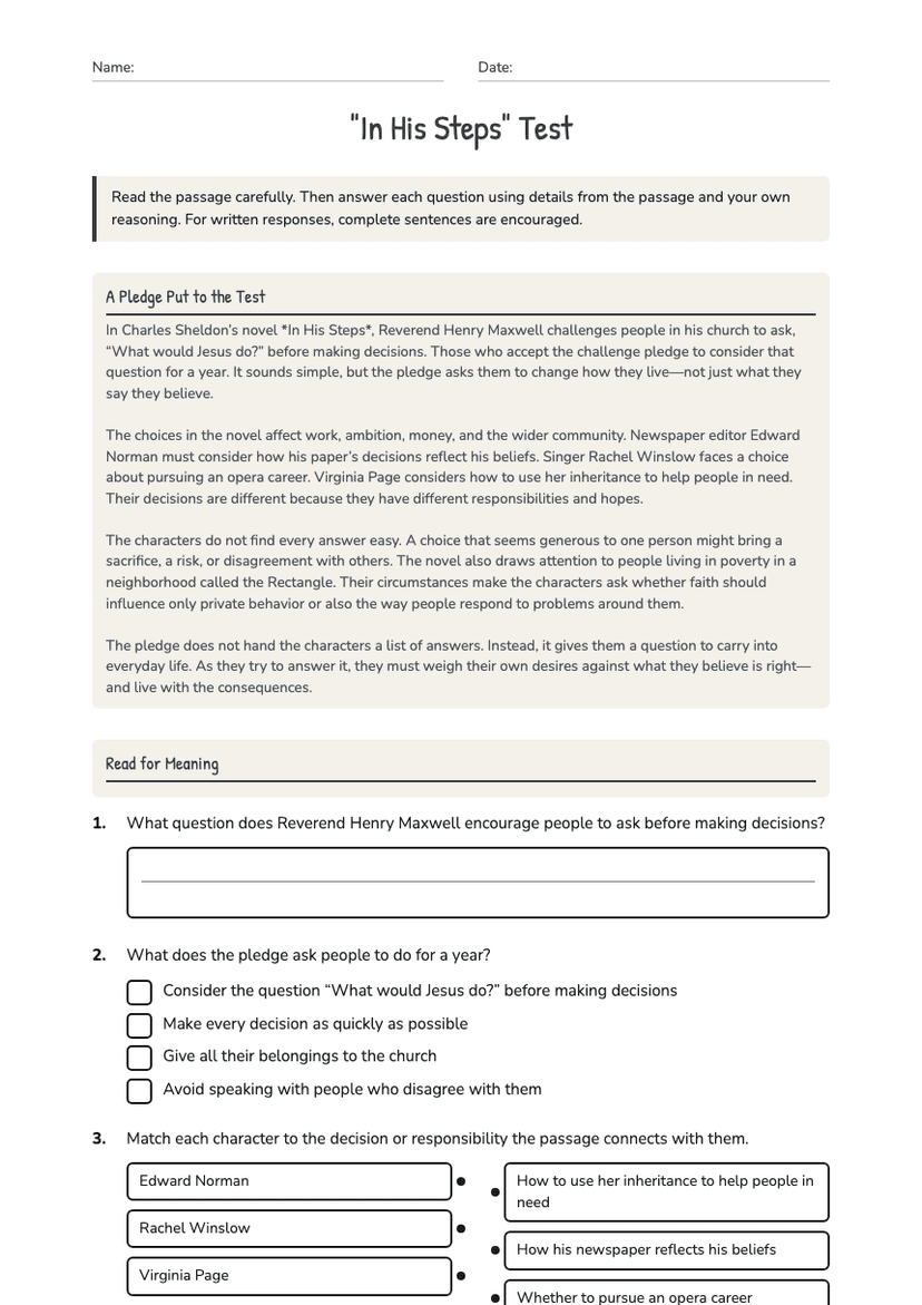 "In His Steps" Test