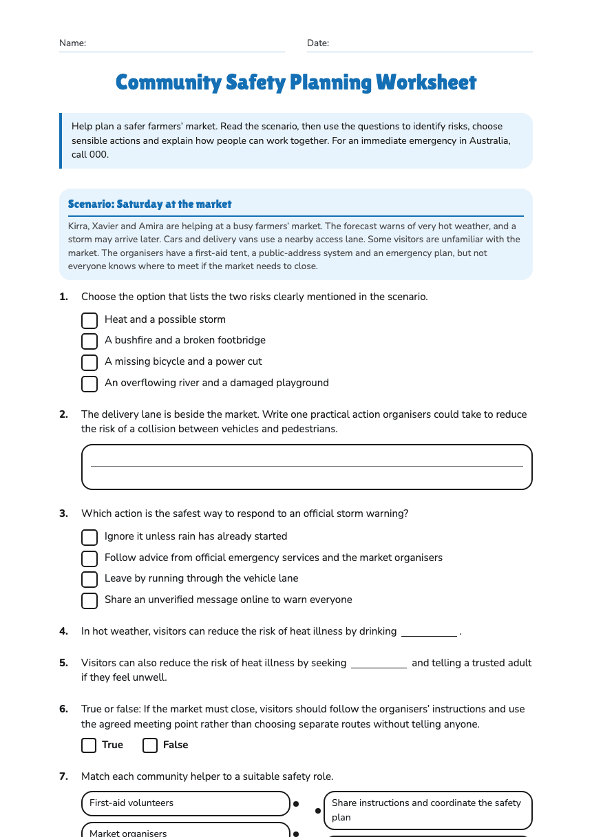 Community Safety Planning Worksheet worksheet preview