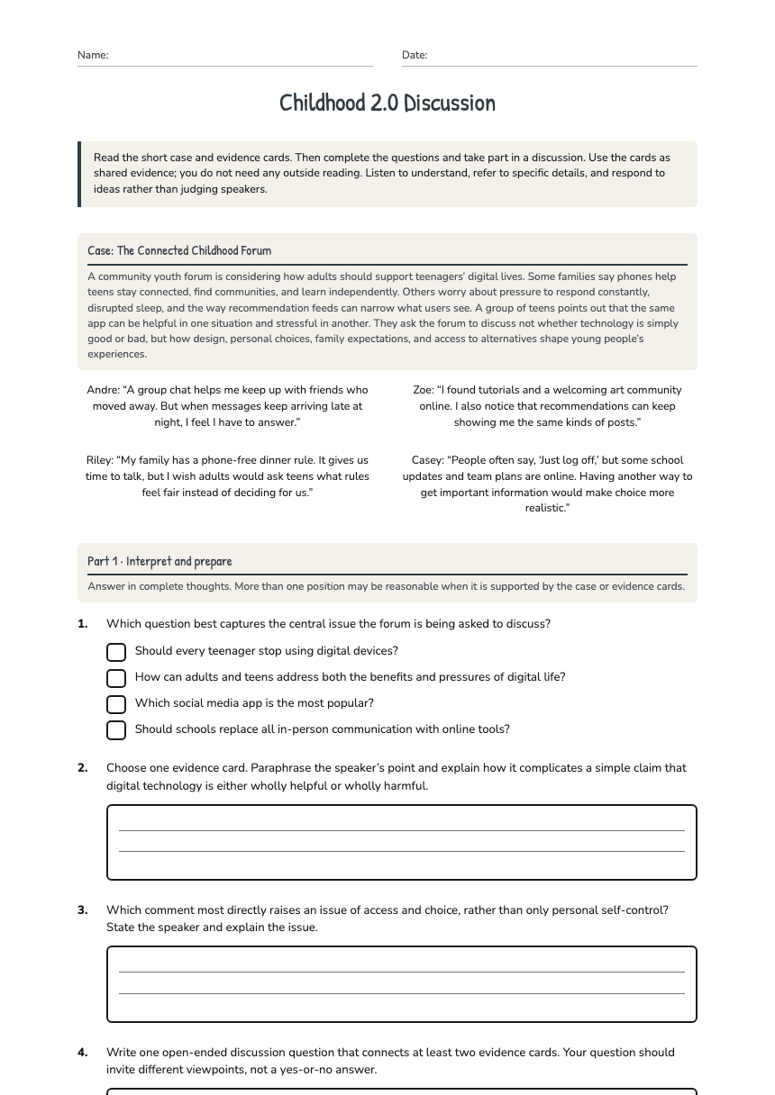 Childhood 2.0 Discussion worksheet preview