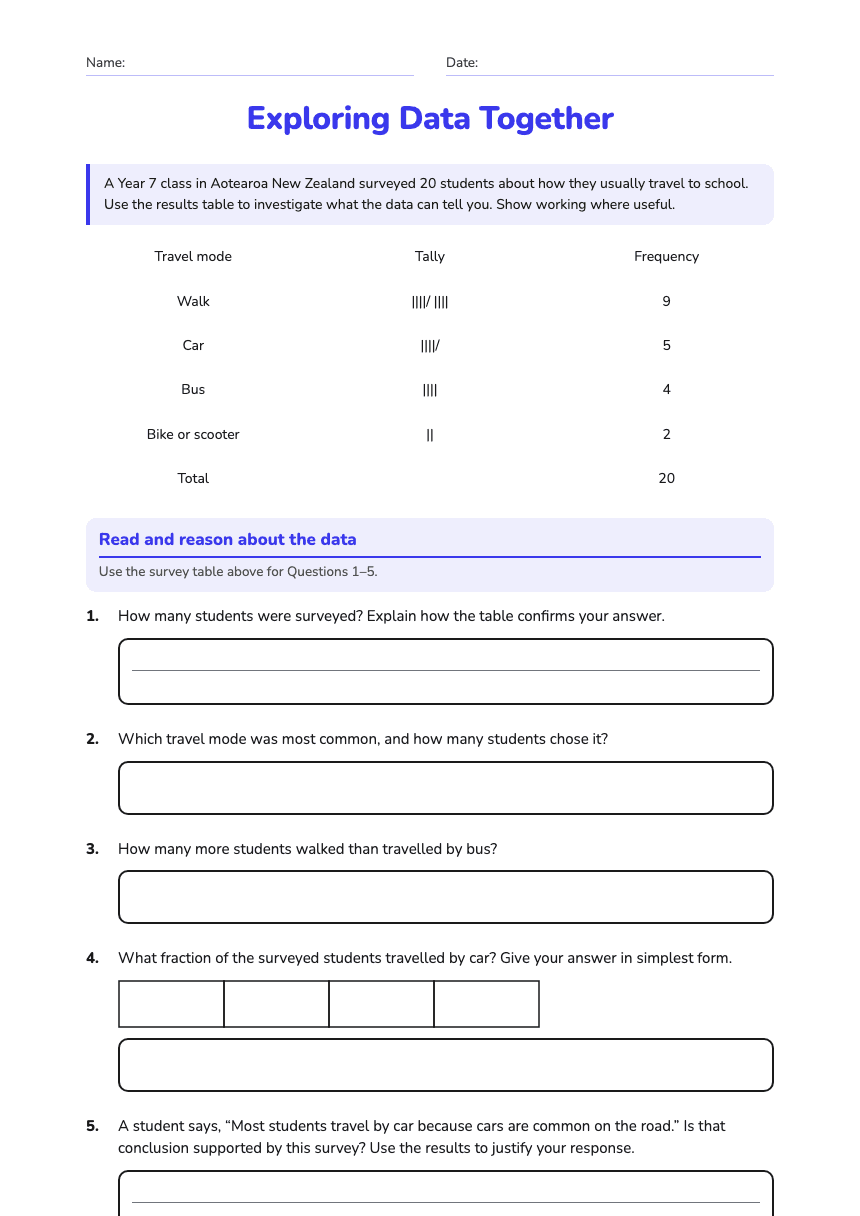 Exploring Data Together worksheet preview