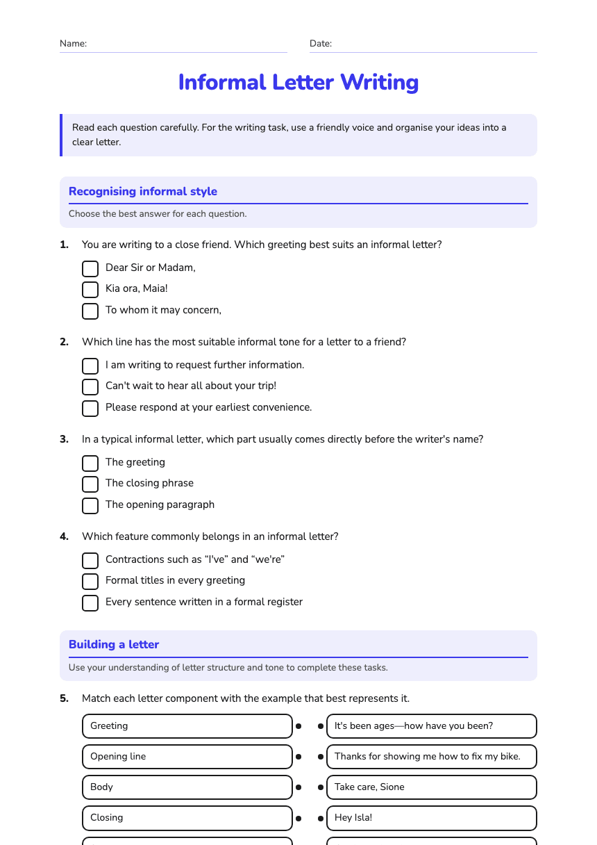 Informal Letter Writing worksheet preview
