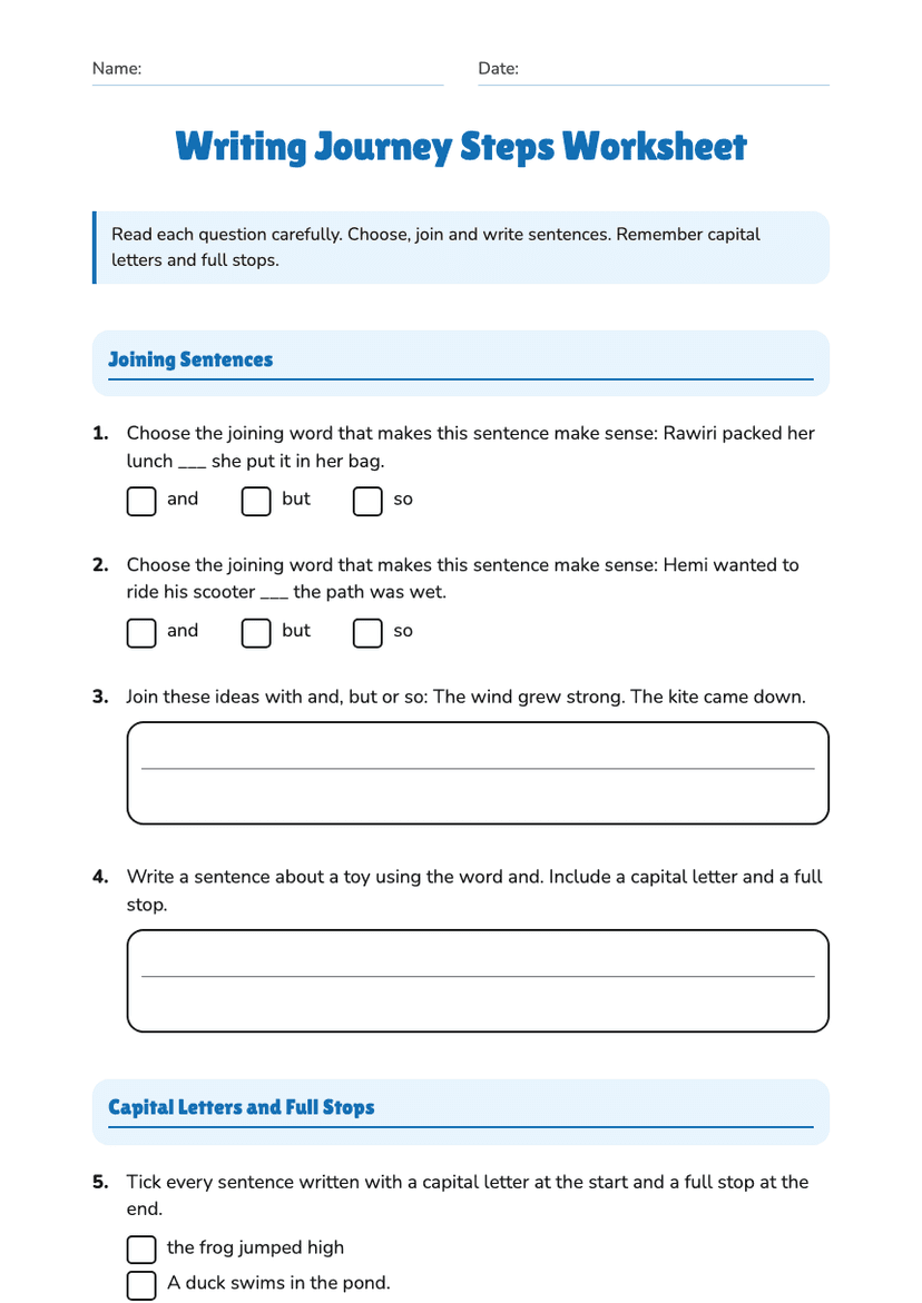 Writing Journey Steps Worksheet