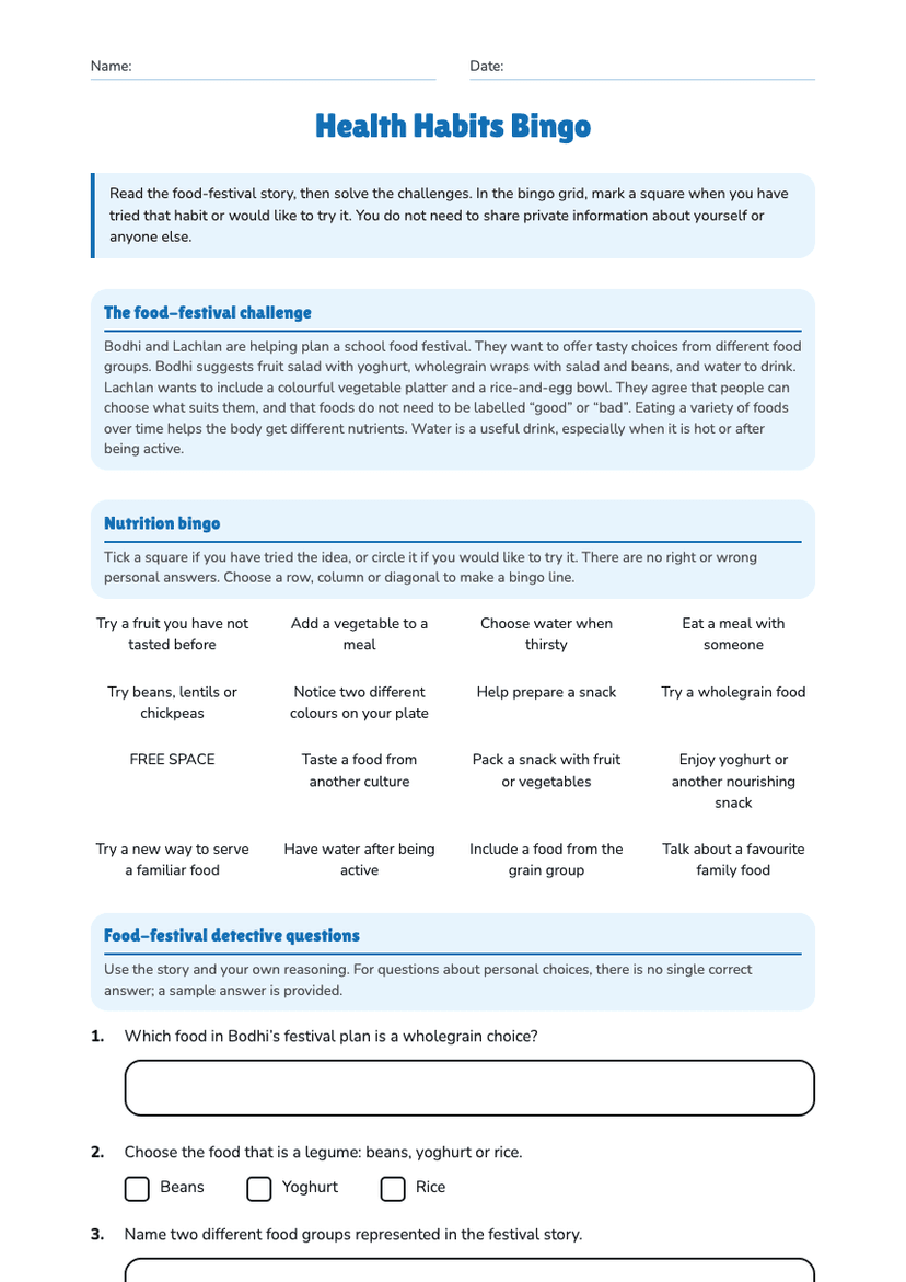 Health Habits Bingo