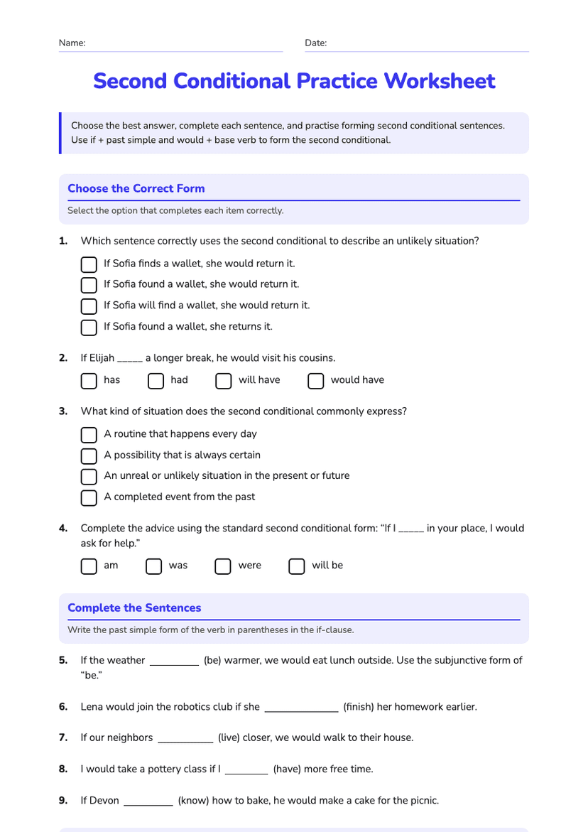 Second Conditional Practice Worksheet