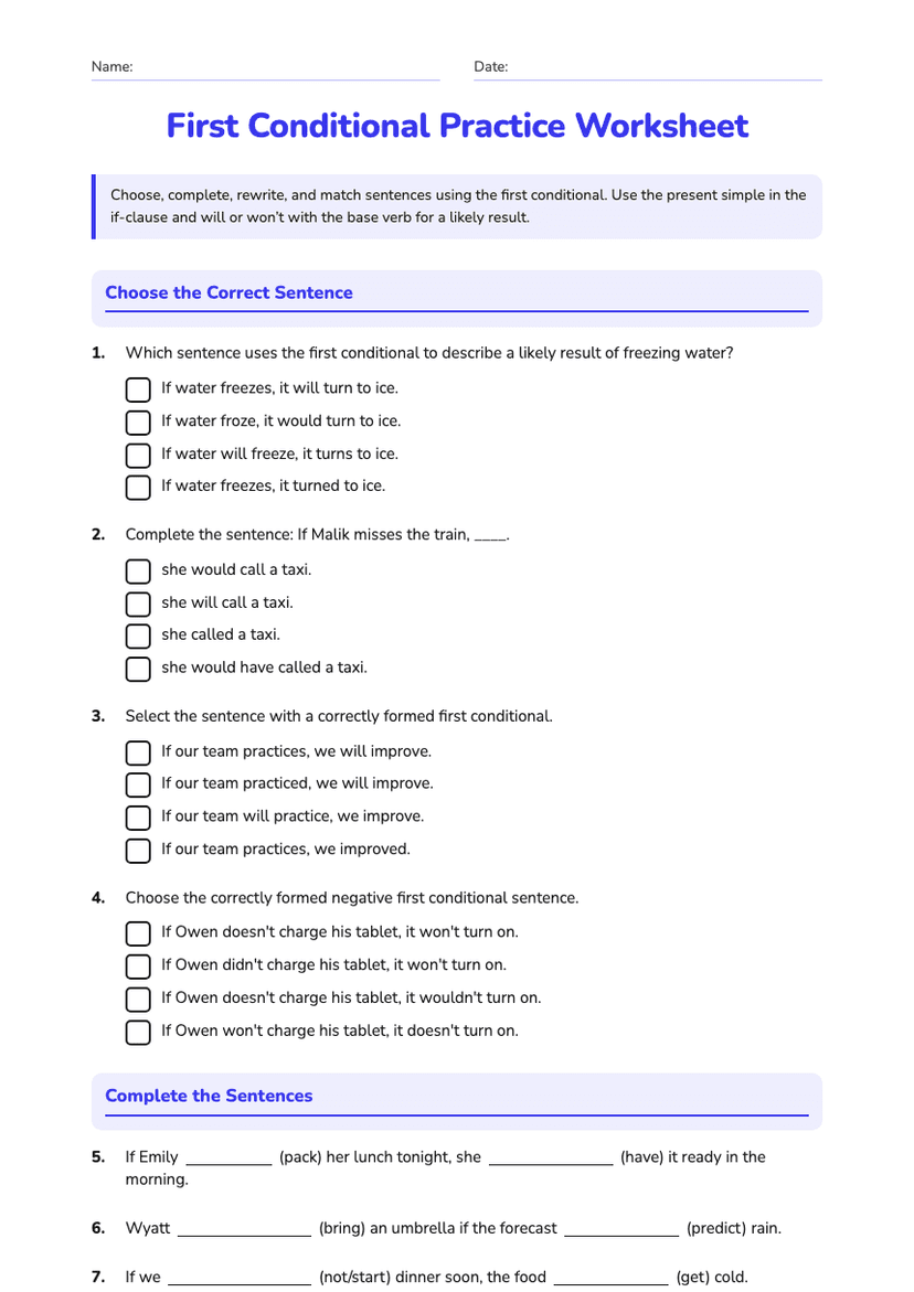 First Conditional Practice Worksheet