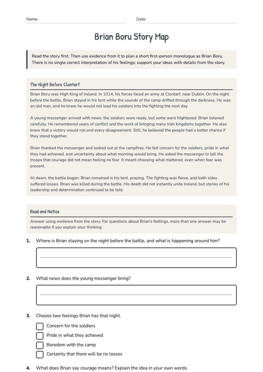 Brian Boru Story Map worksheet preview
