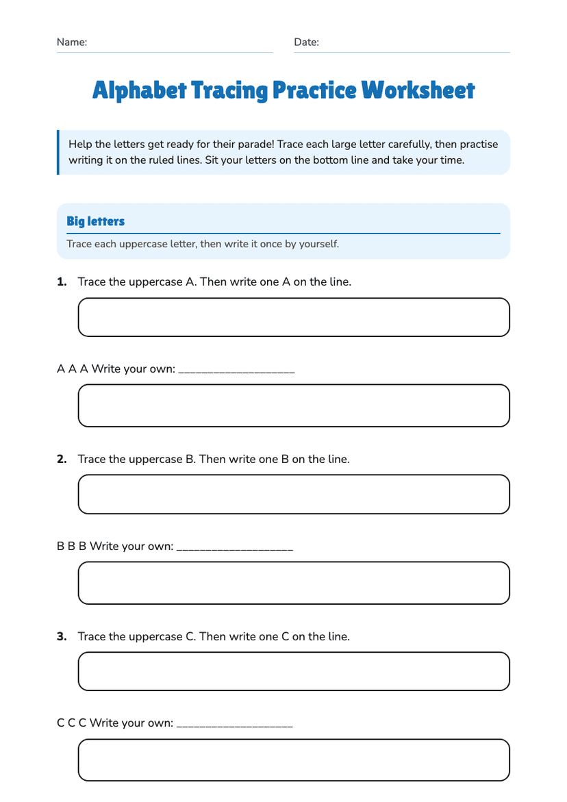 Alphabet Tracing Practice Worksheet