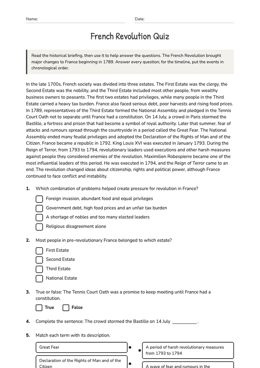 French Revolution Quiz