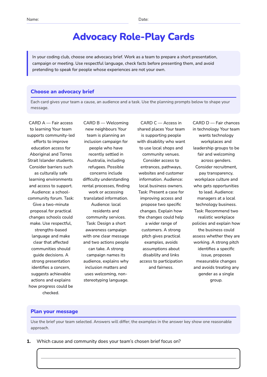 Advocacy Role-Play Cards worksheet preview