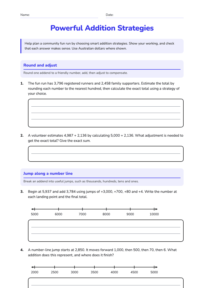 Powerful Addition Strategies worksheet preview