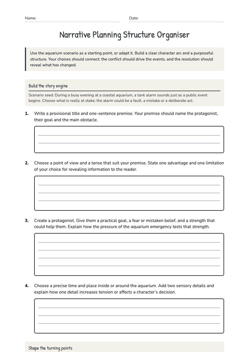Narrative Planning Structure Organiser worksheet preview