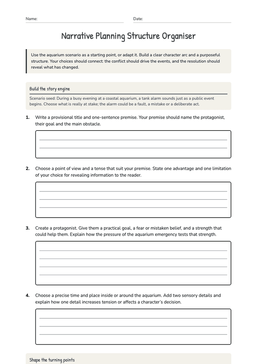 Narrative Planning Structure Organiser