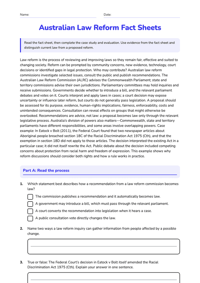 Australian Law Reform Fact Sheets