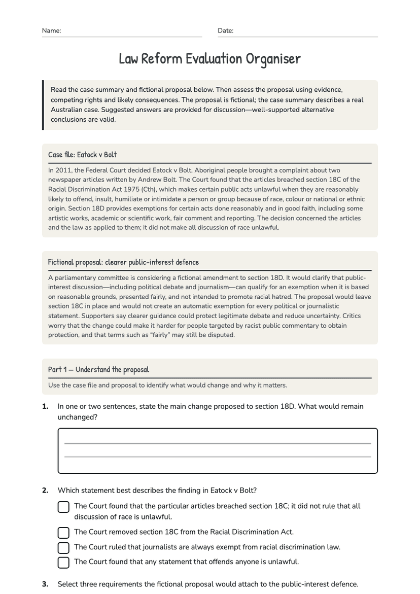 Law Reform Evaluation Organiser