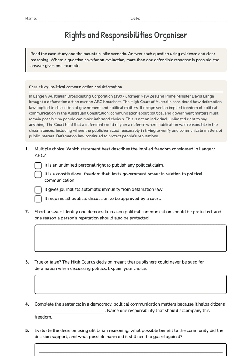 Rights and Responsibilities Organiser