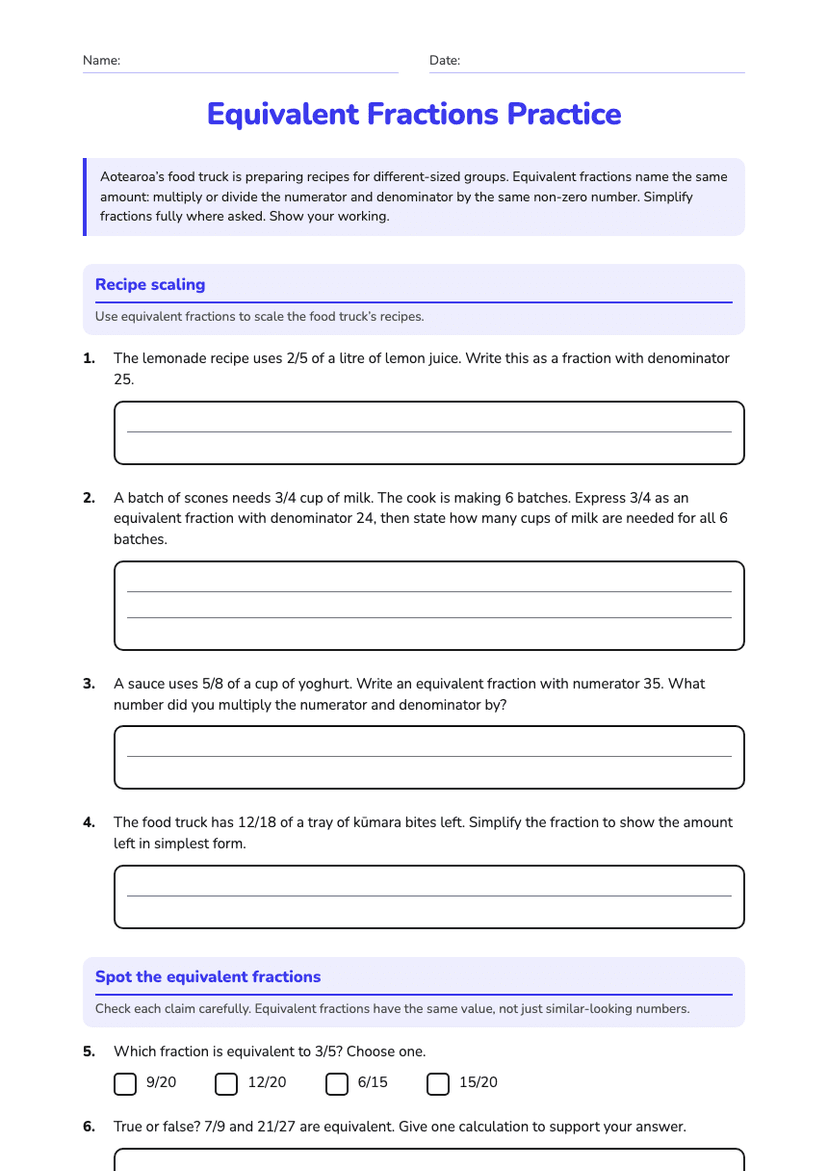 Equivalent Fractions Practice