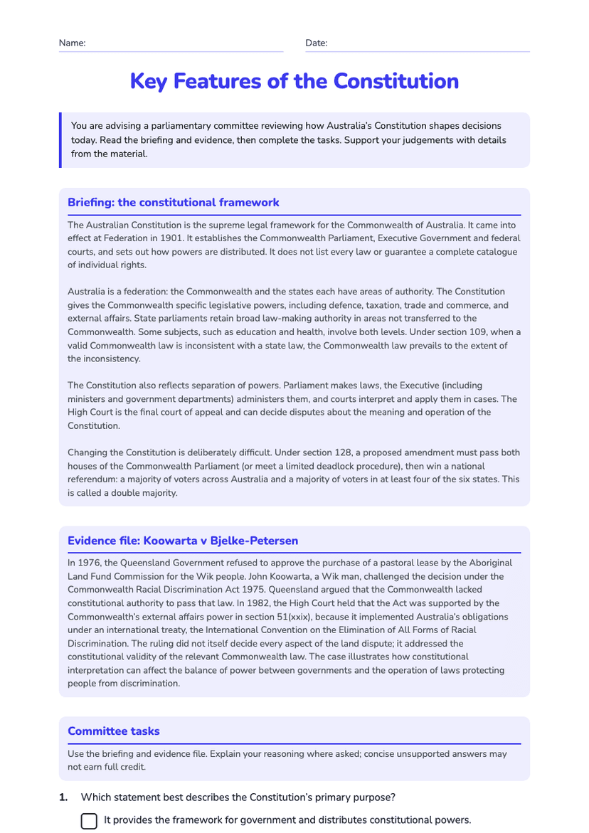 Key Features of the Constitution
