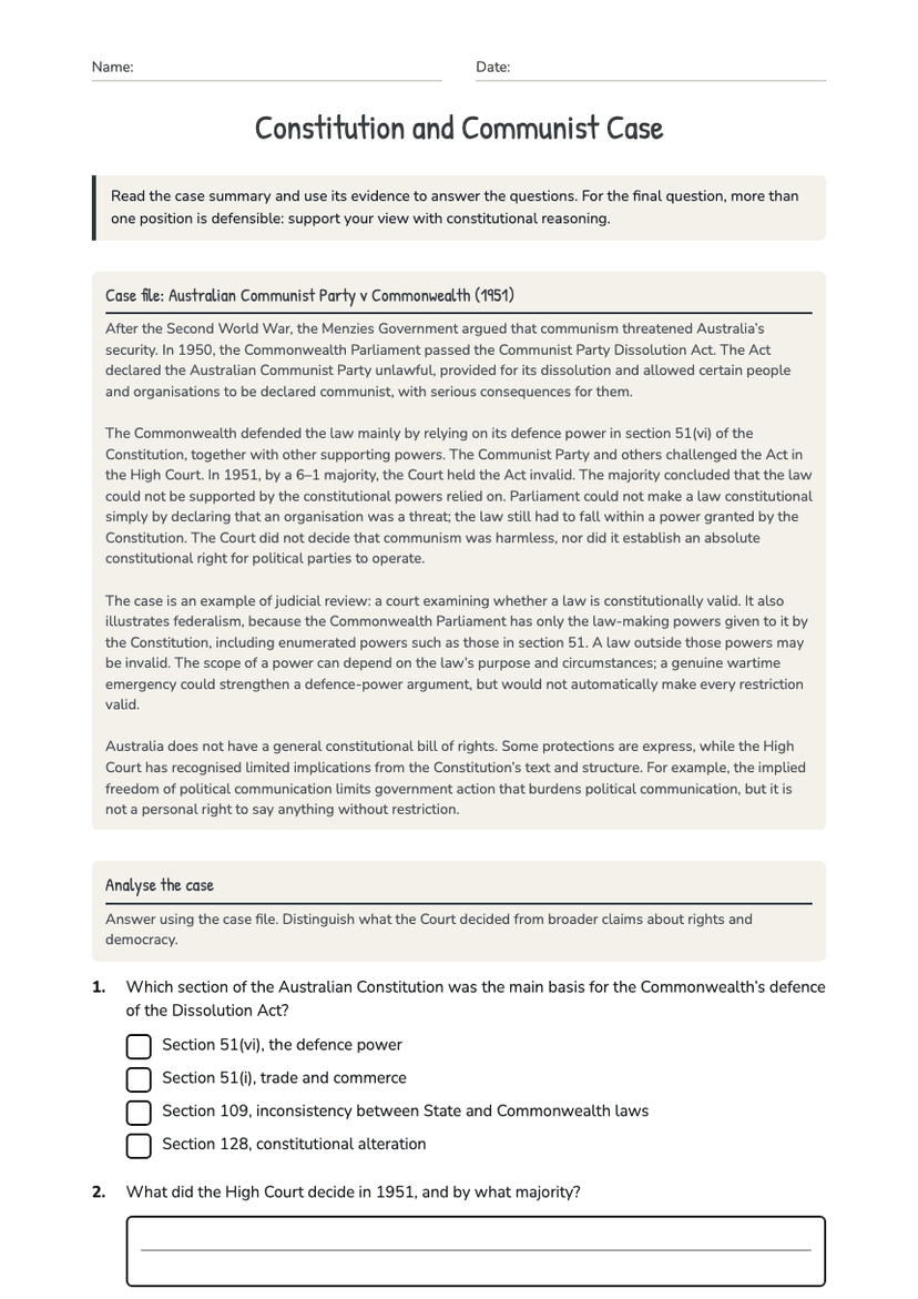 Constitution and Communist Case