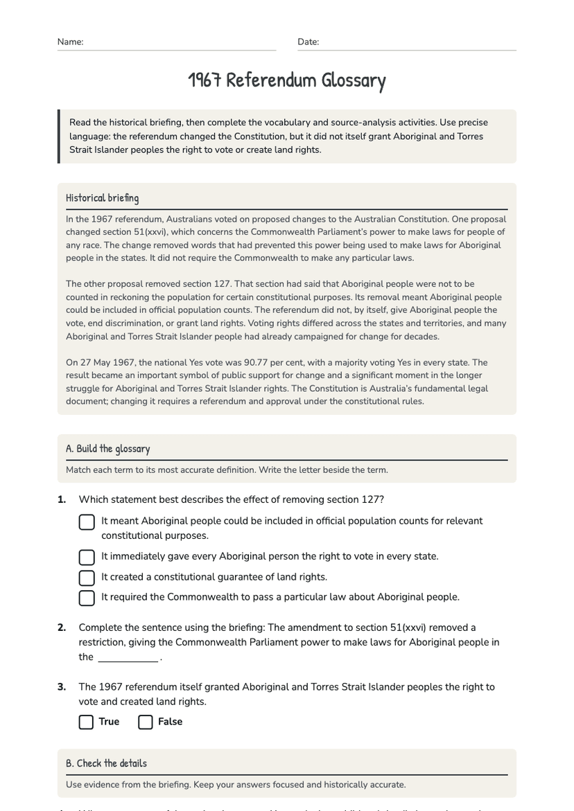 1967 Referendum Glossary