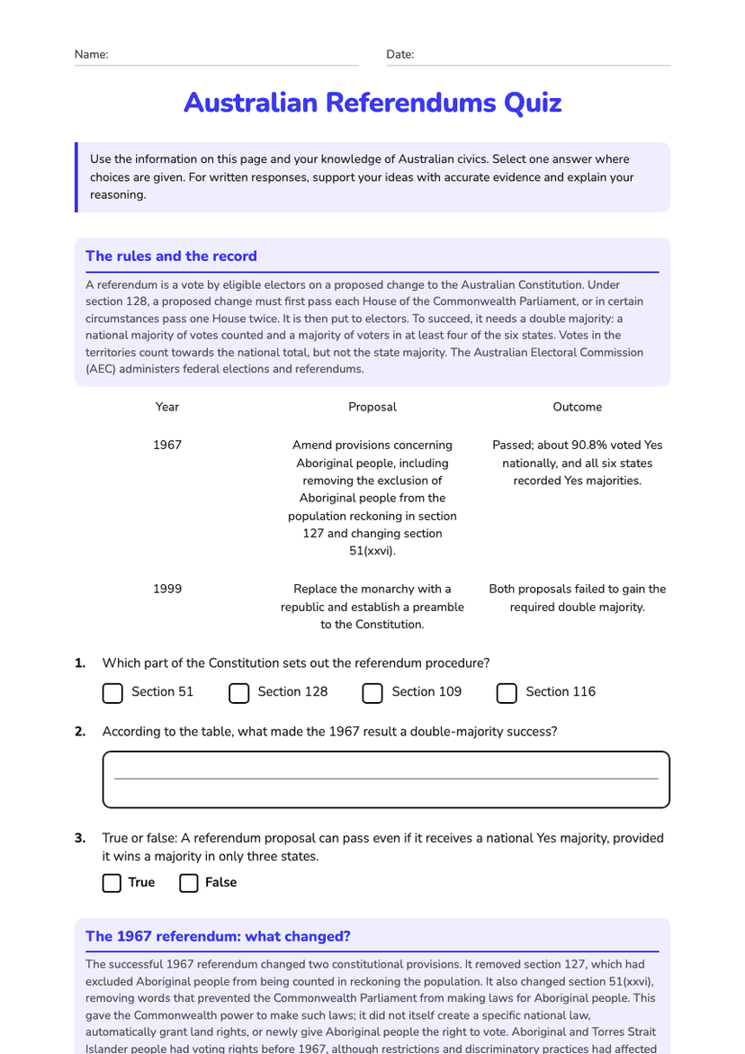 Australian Referendums Quiz