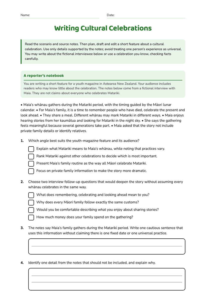Writing Cultural Celebrations