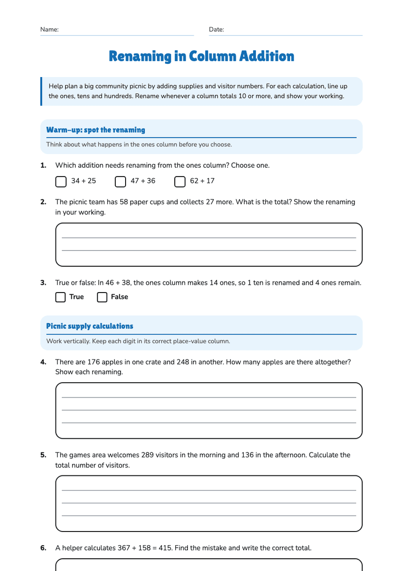 Renaming in Column Addition