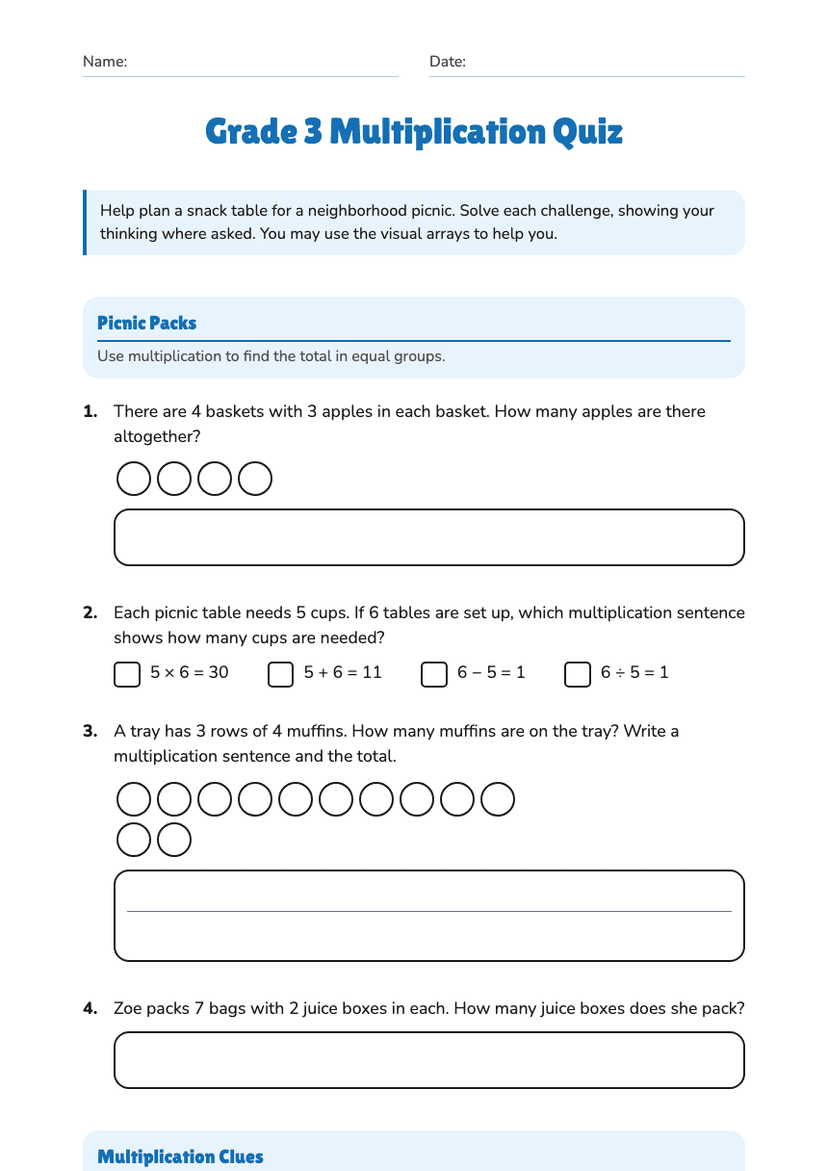 Grade 3 Multiplication Quiz