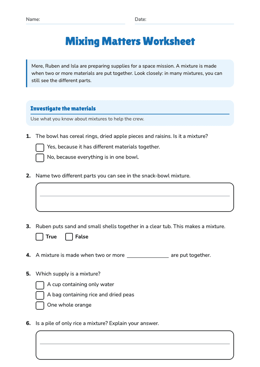 Mixing Matters Worksheet