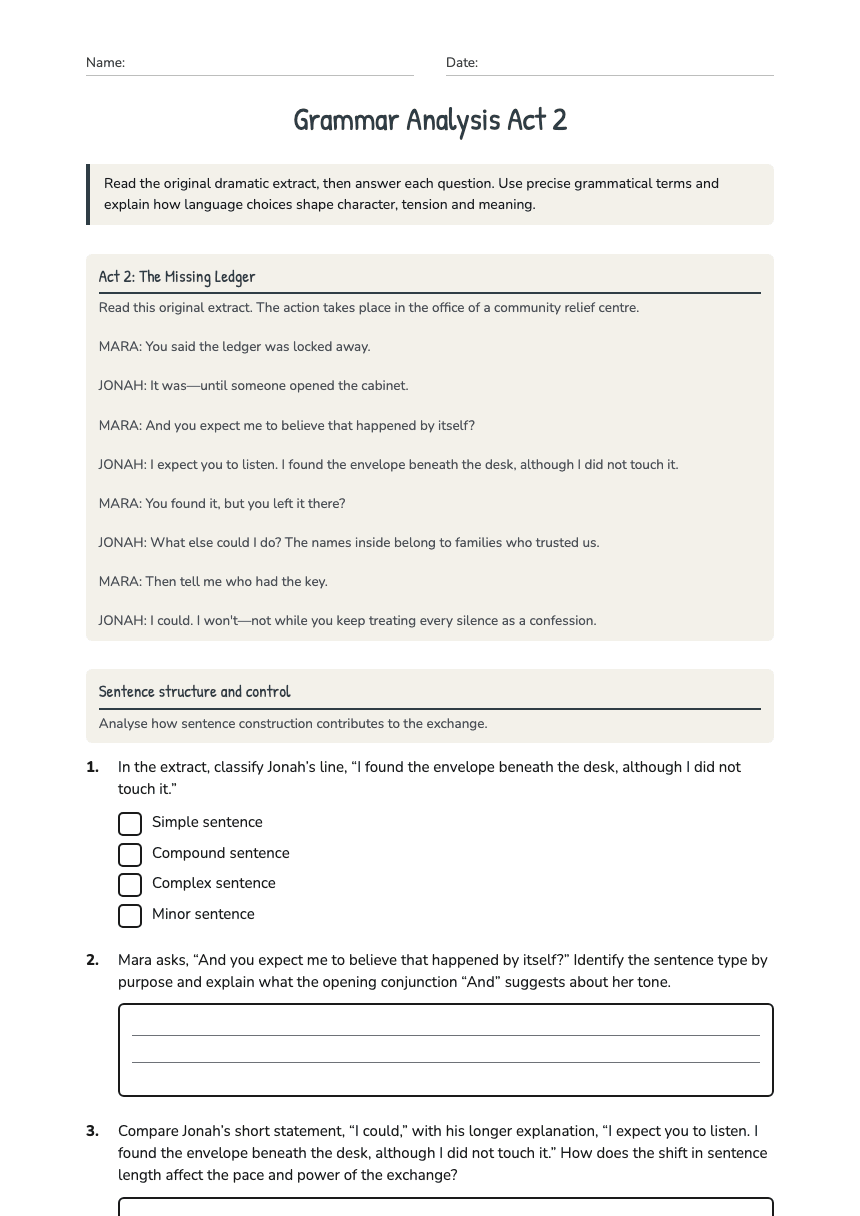 Grammar Analysis Act 2 worksheet preview