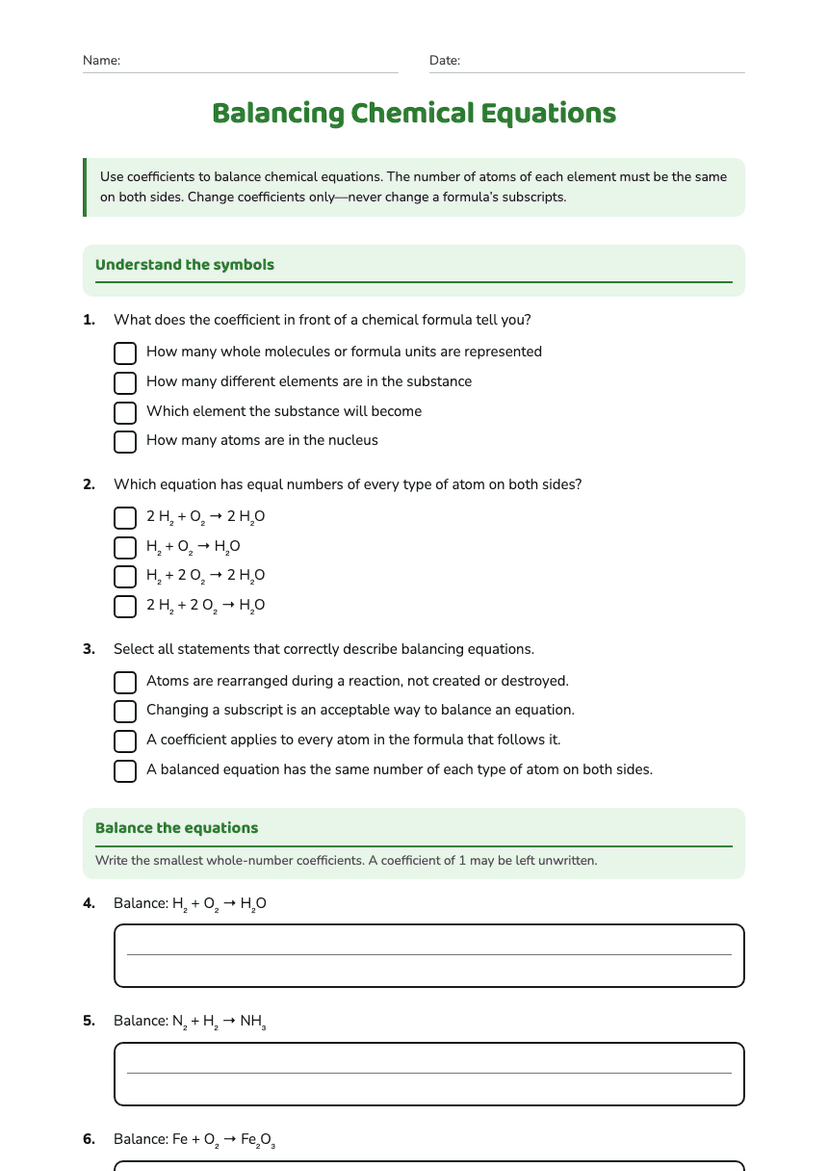 Balancing Chemical Equations