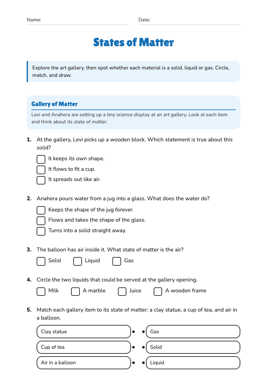 States of Matter worksheet preview