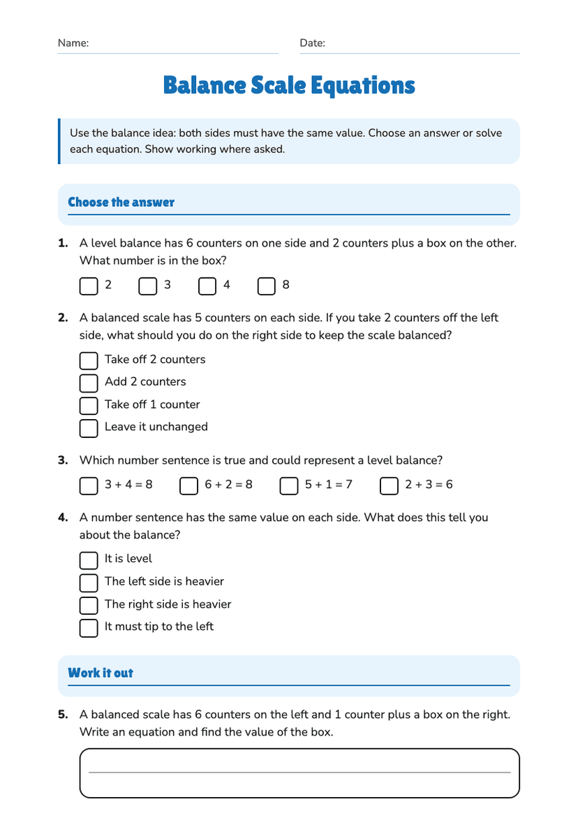 Balance Scale Equations