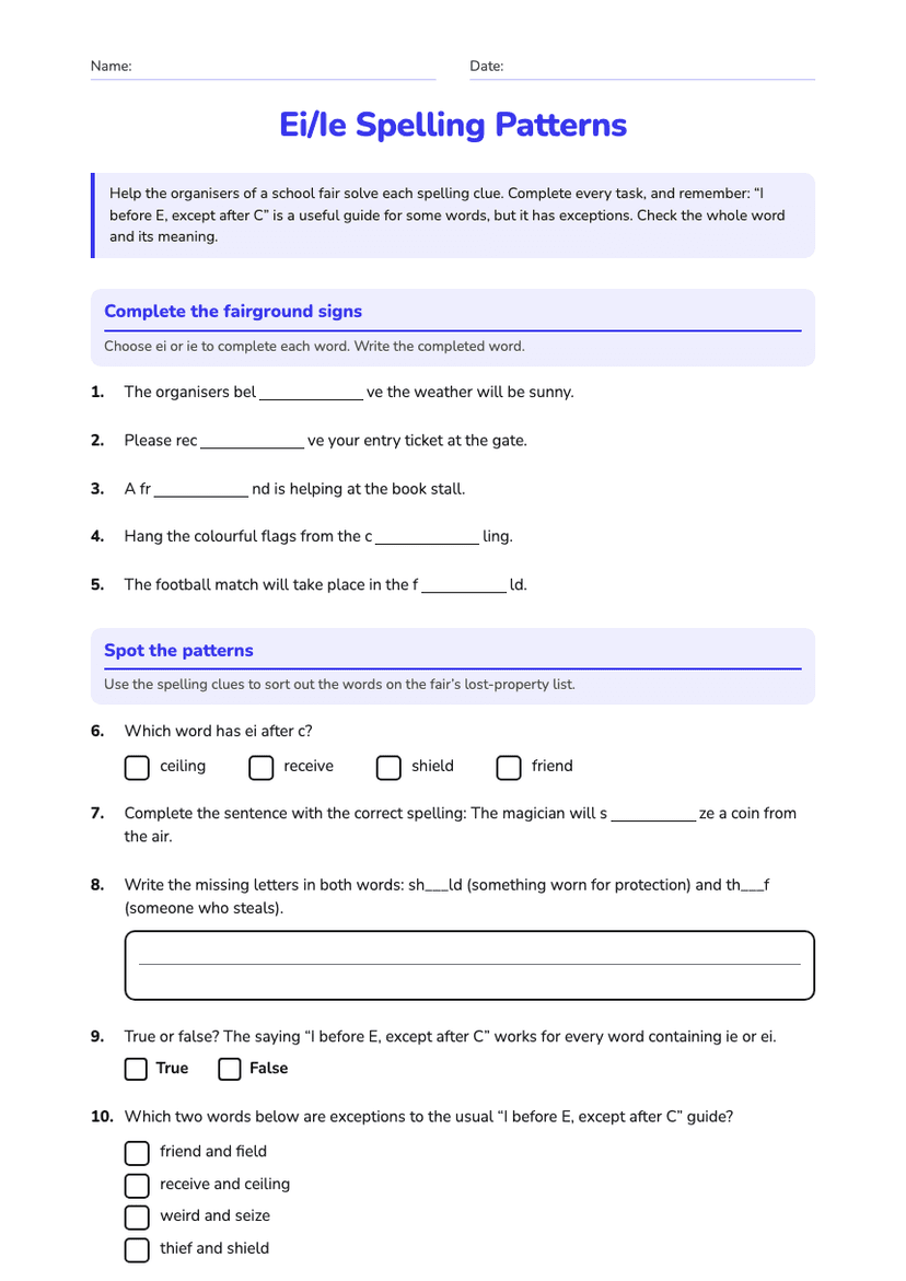 Ei/Ie Spelling Patterns