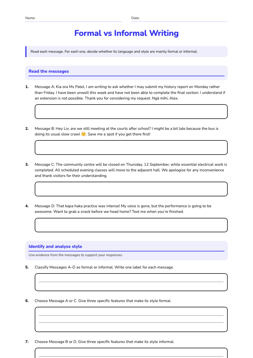 Formal vs Informal Writing worksheet preview