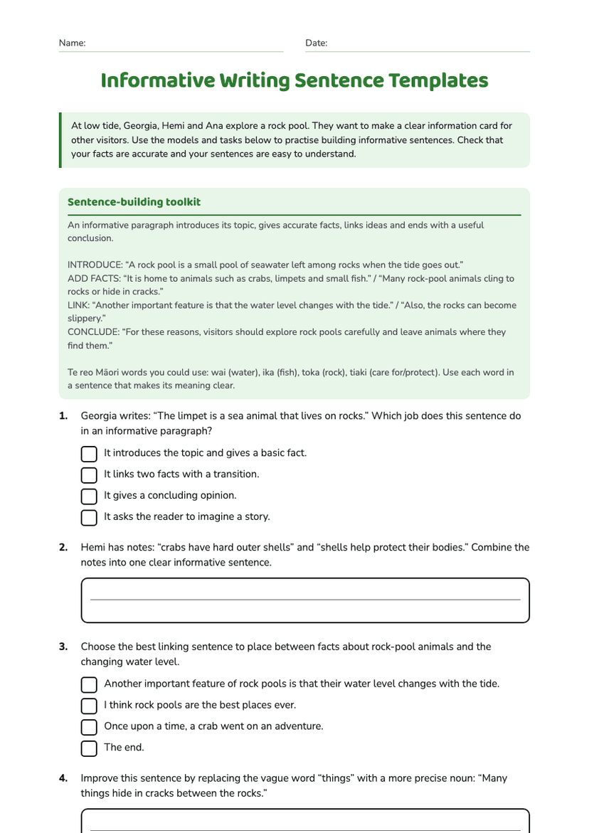 Informative Writing Sentence Templates