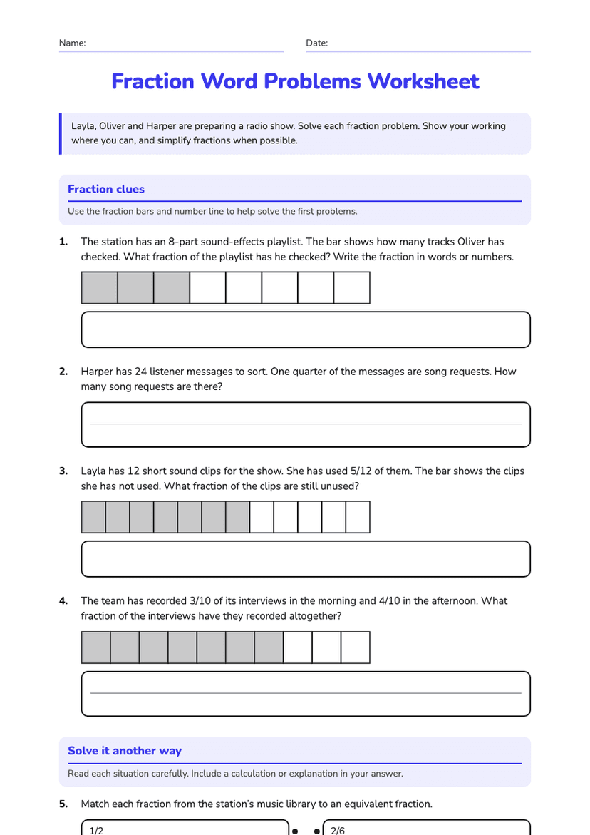 Fraction Word Problems Worksheet