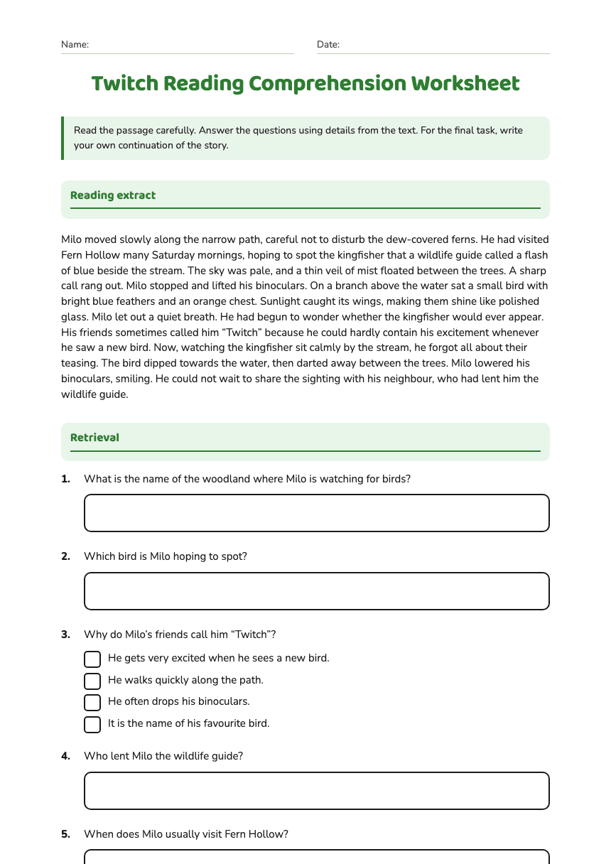 Twitch Reading Comprehension Worksheet worksheet preview