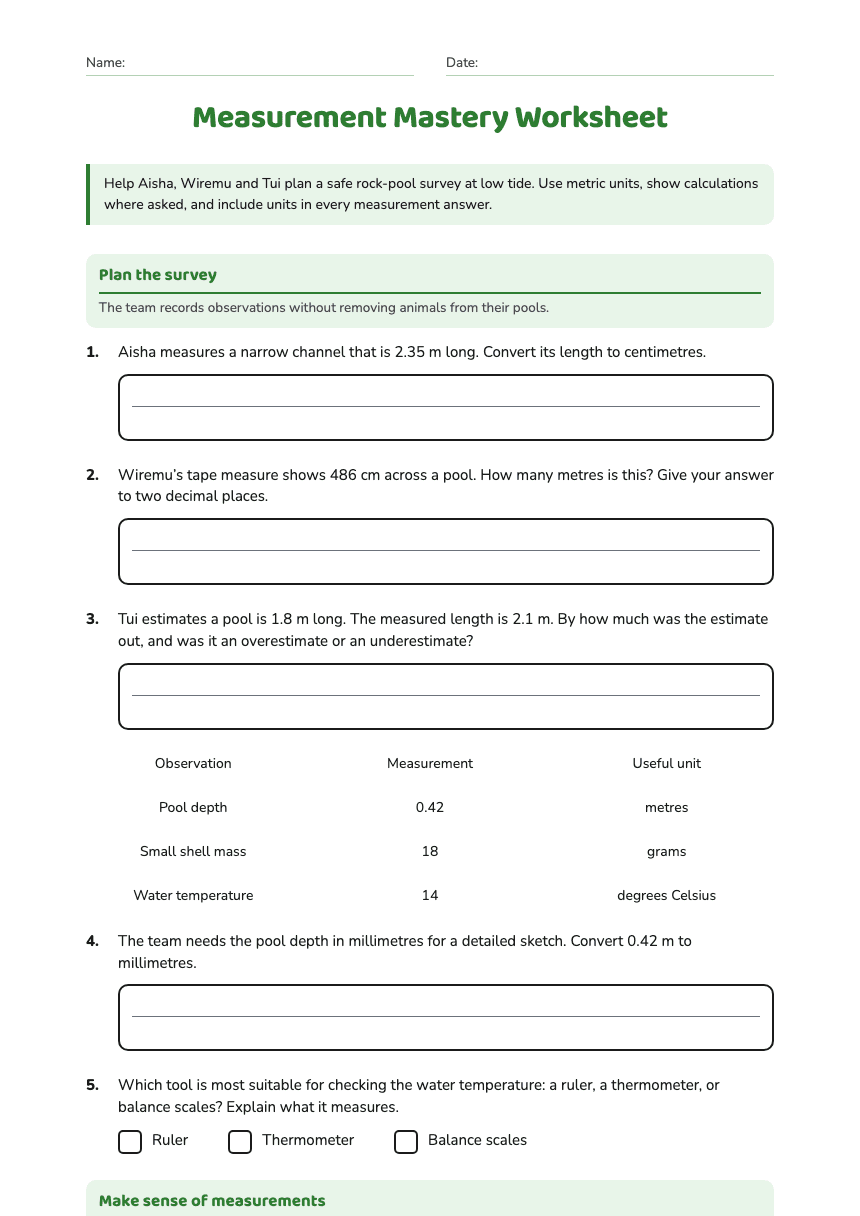 Measurement Mastery Worksheet worksheet preview