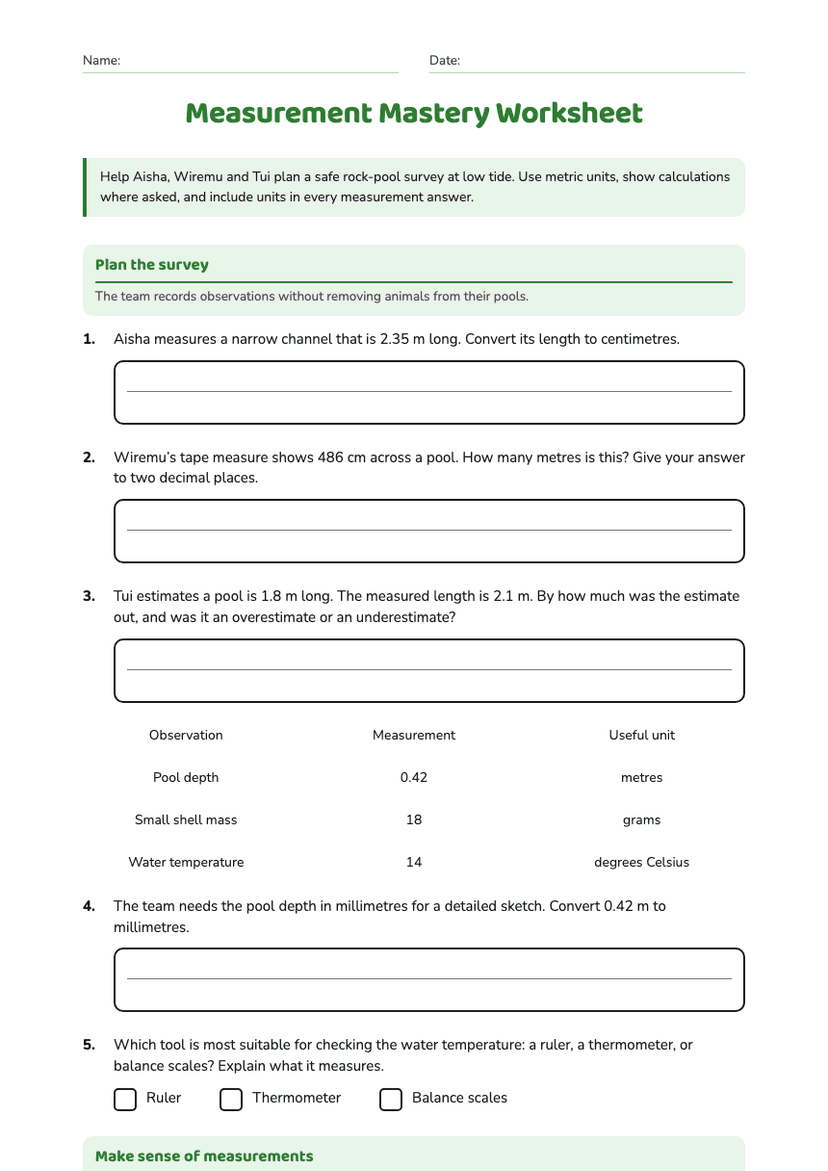 Measurement Mastery Worksheet