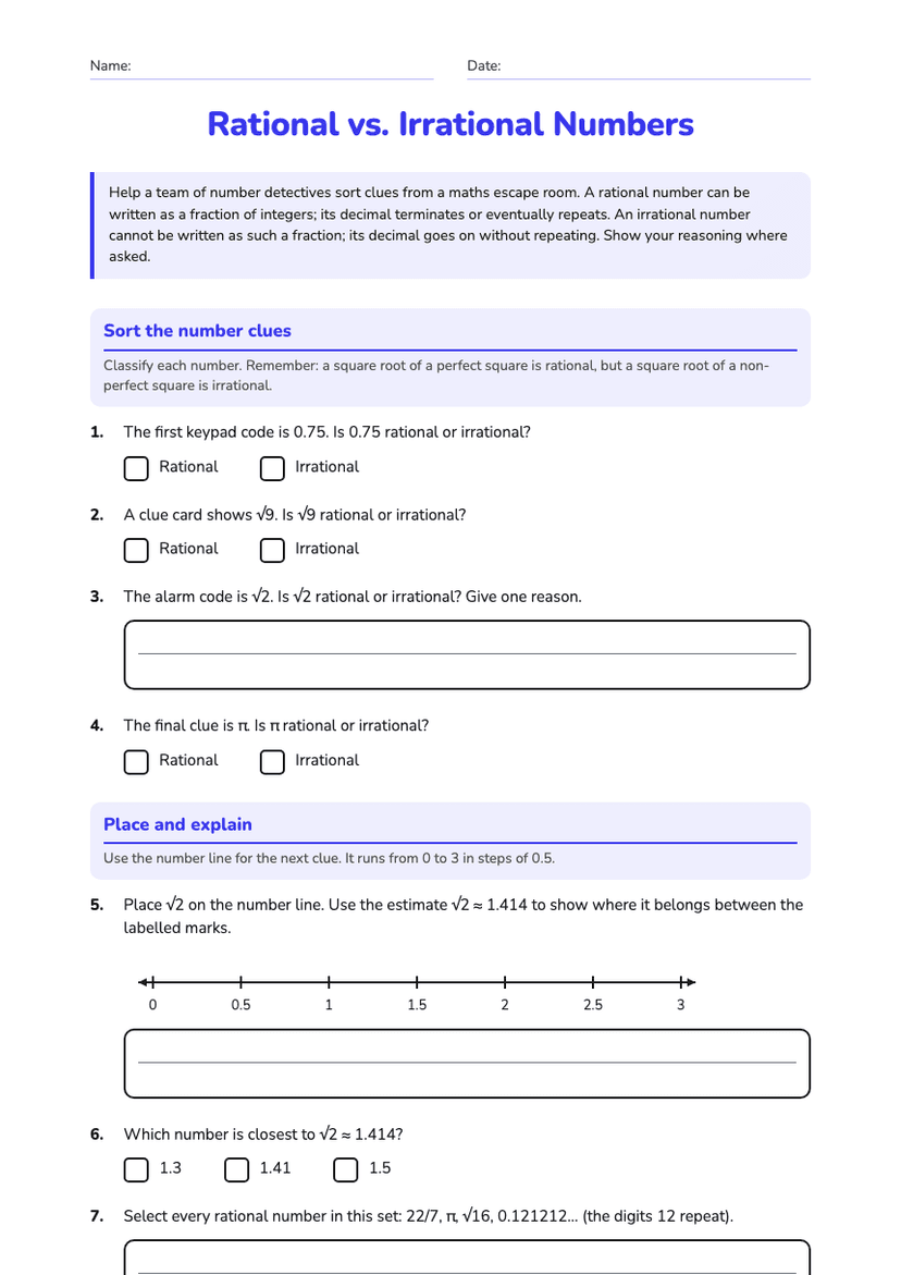 Rational vs. Irrational Numbers