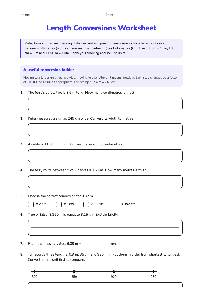 Length Conversions Worksheet worksheet preview